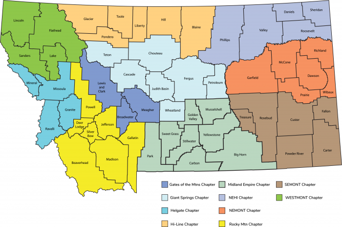 Map of Montana Credit Union chapters