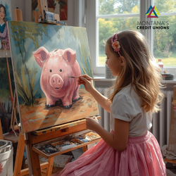 girl painting a piggy bank