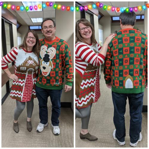 Sara and Brett Ugly Sweater